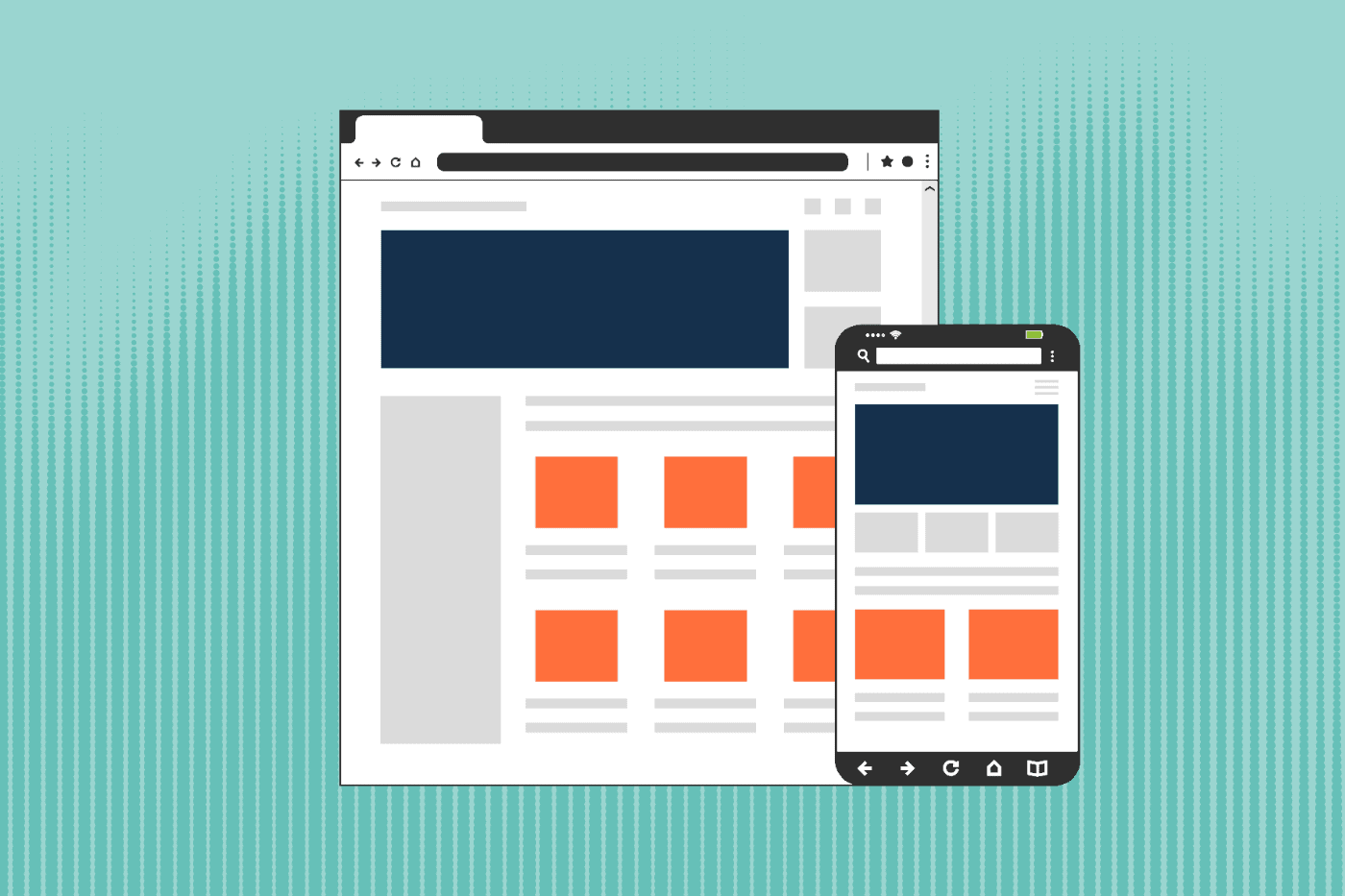 Responsive website shown on phone, tablet, and desktop
